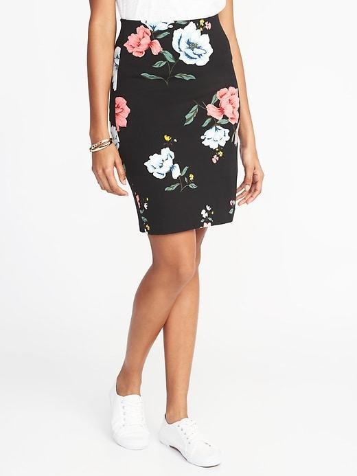 Old Navy Womens Ponte-knit Pencil Skirt For Women Black Floral Size Xl