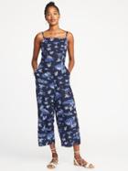 Old Navy Womens Waist-defined Square-neck Linen-blend Jumpsuit For Women Scenic Print Size M