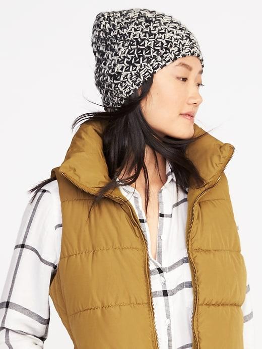Old Navy Honeycomb Knit Beanie For Women - Black Marl