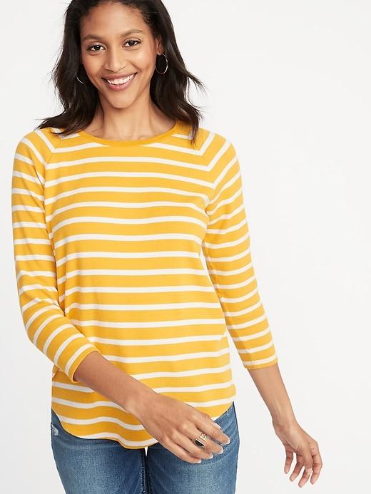 Old Navy Womens Relaxed Rib-knit Raglan-sleeve Tee For Women Yellow Stripe Size S