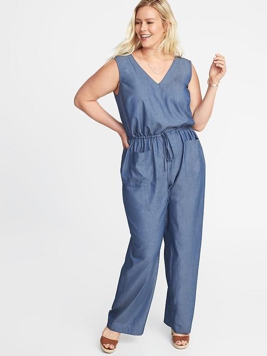 Old Navy Womens Waist-defined Plus-size Sleeveless Utility Jumpsuit Light Wash Size 2x