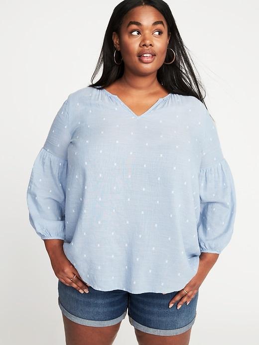Old Navy Womens Plus-size Shirred Slub-knit Blouse Blue Texture Size 3x
