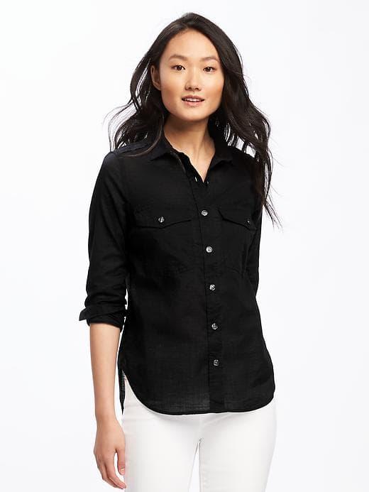 Old Navy Relaxed Gauze Utility Shirt For Women - Blackjack