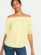 Old Navy Womens Off-the-shoulder Button-front Gingham Swing Top For Women Yellow Gingham Size L
