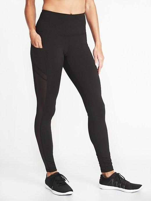 Old Navy Womens High-rise Side-pocket Mesh-trim Compression Leggings For Women Black Size Xs