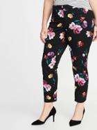 Old Navy Womens Mid-rise Secret-slim Pockets Plus-size Pixie Pants Black Floral Size 16