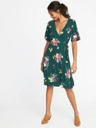 Old Navy Womens Tie-belt Flutter-sleeve Dress For Women Green Floral Size Xl