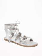 Old Navy Womens Silver-metallic Lace-up Gladiator Sandals For Women Silver Metallic Size 9 1/2