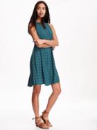 Old Navy Halter Swing Dress For Women - Green Print