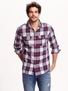 Old Navy Regular Fit Plaid Flannel Shirt Size L - White