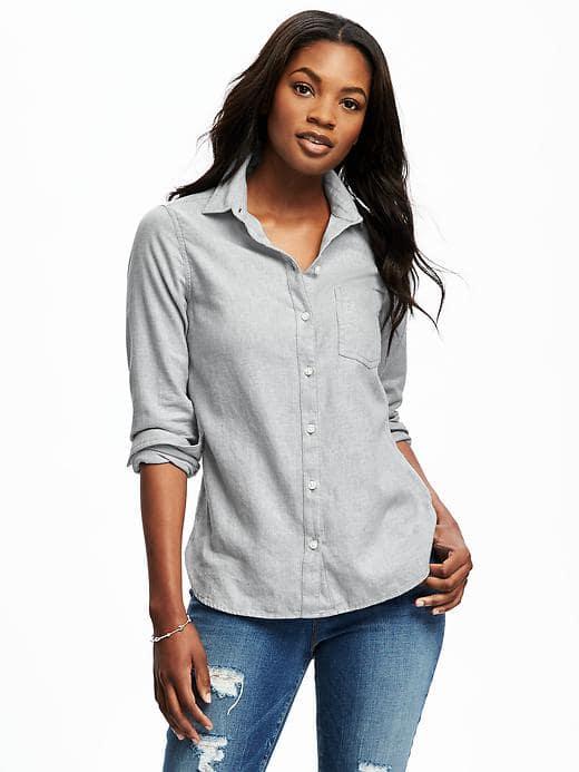 Old Navy Classic Twill Shirt For Women - Heather Grey