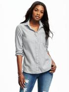 Old Navy Classic Twill Shirt For Women - Heather Grey