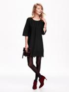 Old Navy Womens Eyelet Trim Shift Dress Size M Petite - Black