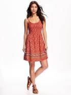 Old Navy Printed Pintuck Woven Dress For Womeh - Red Print