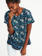 Old Navy Womens Lightweight Tie-back Top For Women Dark Sea Blue Print Size Xs