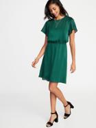 Old Navy Womens Waist-defined Smocked-shoulder Dress For Women Botanical Green Size M