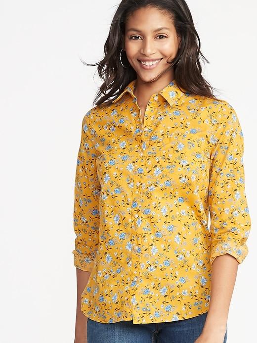 Old Navy Womens Relaxed Printed Classic Shirt For Women Yellow Ditsy Floral Size M