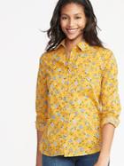Old Navy Womens Relaxed Printed Classic Shirt For Women Yellow Ditsy Floral Size M