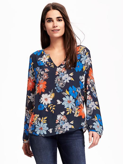 Old Navy Crepe Split Neck Blouse For Women - Gold Bars