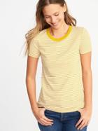 Old Navy Womens Slim-fit Crew-neck Tee For Women Yellow Stripe Size Xl