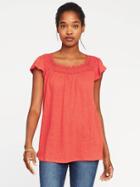 Old Navy Crochet Trim Linen Blend Swing Top For Women - Sea Anemone