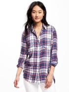 Old Navy Relaxed Plaid Drapey Twill Shirt For Women - Multi Plaid