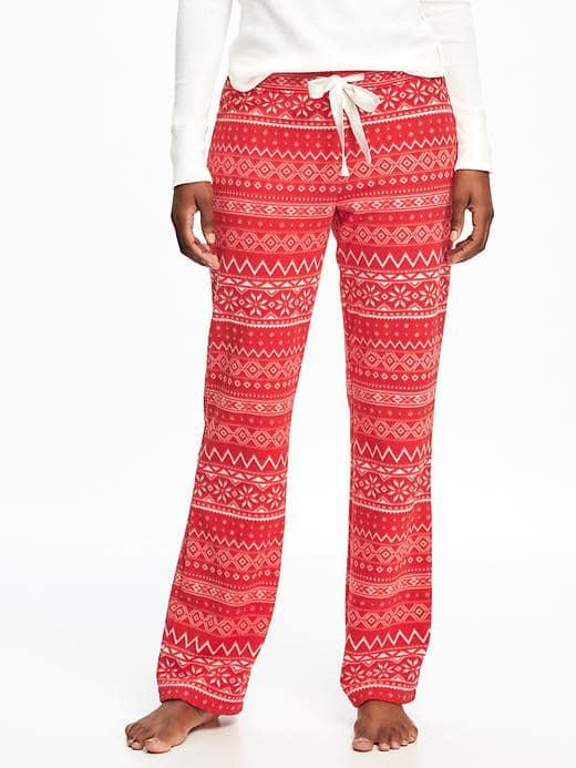 Old Navy Micro Fleece Drawstring Pants For Women - Red Fair Isle