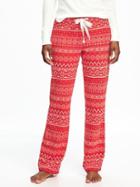 Old Navy Micro Fleece Drawstring Pants For Women - Red Fair Isle