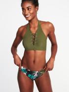 Old Navy Womens High-neck Lace-up Halter Swim Top For Women Hunter Pines Size M