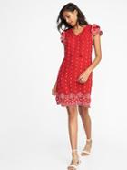 Old Navy Womens Tassel-tie Flutter-sleeve Shift Dress For Women Robbie Red Size Xs