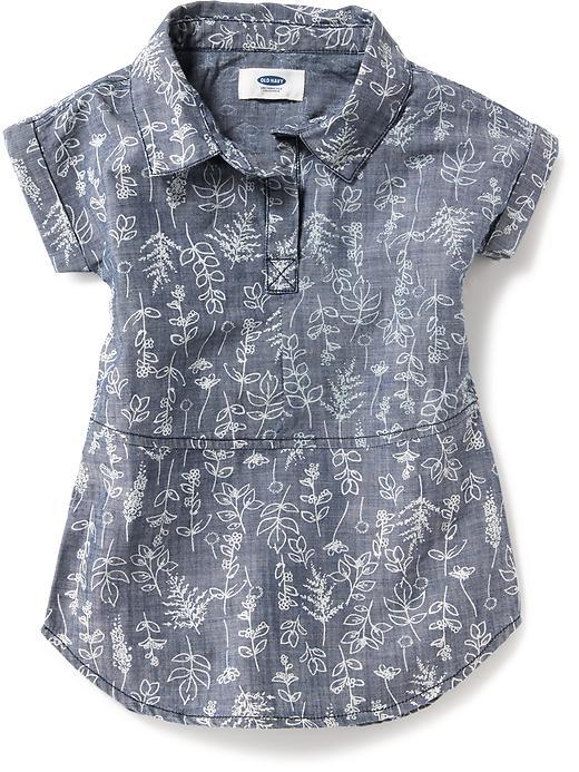 Old Navy Floral Chambray Pullover Dress - Chambray Blue Floral