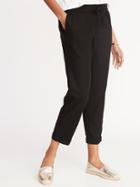 Mid-rise Linen-blend Straight-leg Cropped Pants For Women