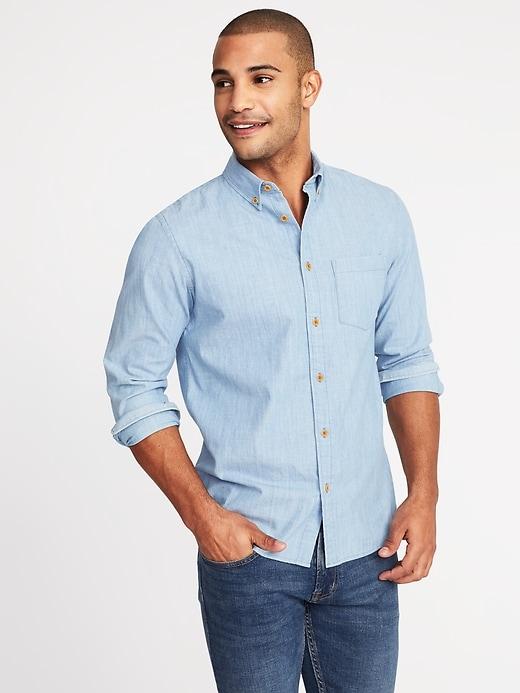 Old Navy Mens Slim-fit Chambray Shirt For Men Light Wash Size Xl