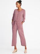 Old Navy Womens Faded-twill Tie-belt Utility Jumpsuit For Women Clove Size Xs