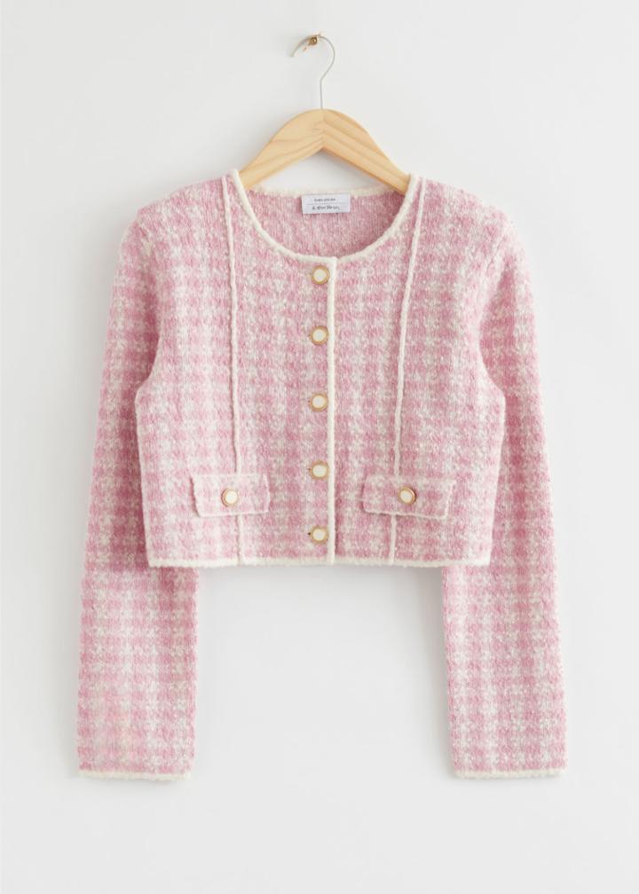 Other Stories Short Tweed Padded Shoulder Jacket - Pink