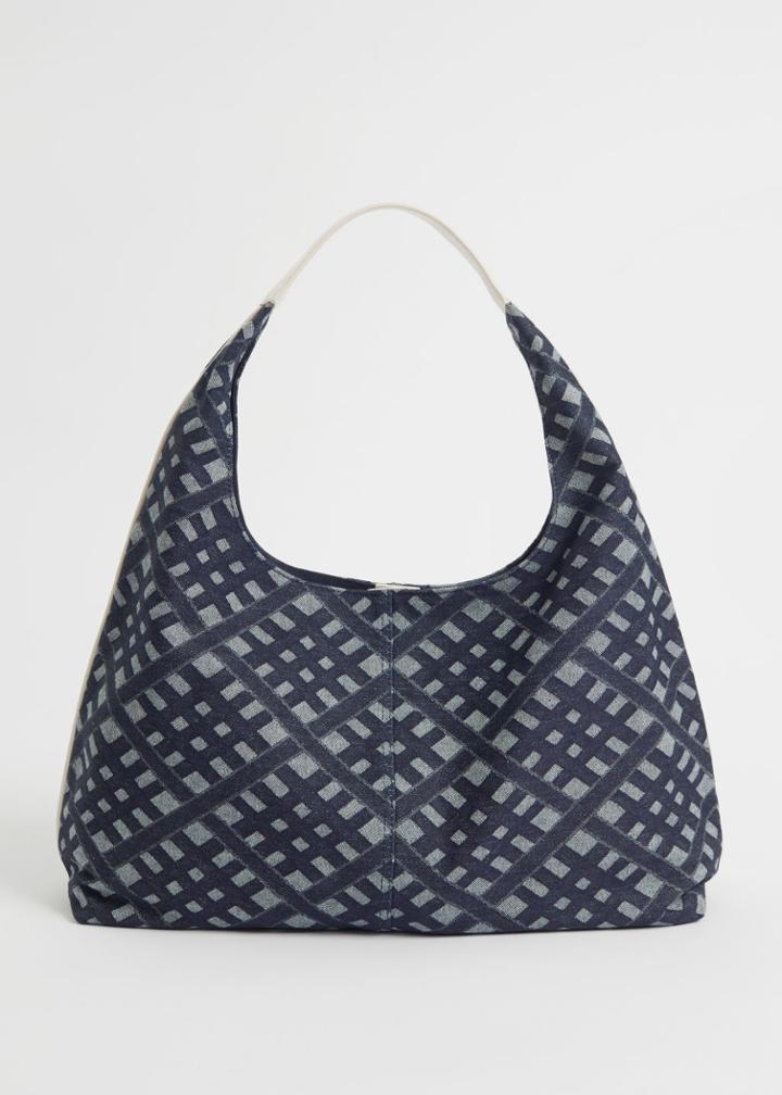 Other Stories Leather Trimmed Denim Tote Bag - Blue