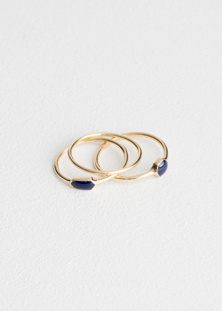 Other Stories Glossy Enamel Ring Set - Blue