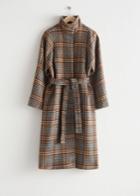 Other Stories Belted Plaid Wool Coat - Beige