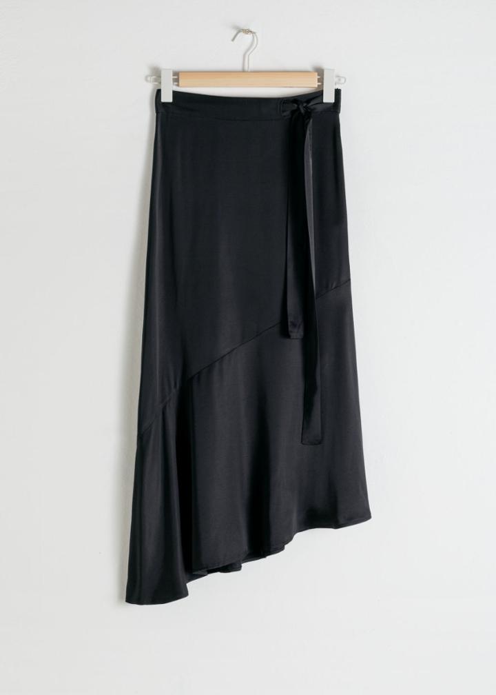 Other Stories Asymmetric Satin Midi Skirt - Black
