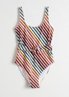Other Stories Belted Rainbow Stripe Swimsuit - White
