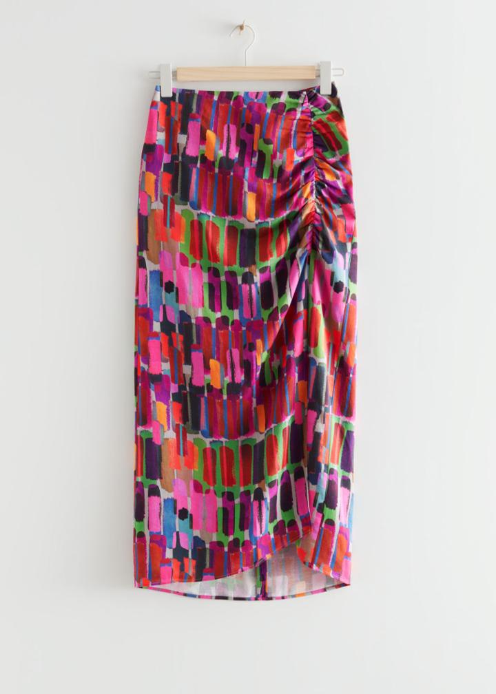 Other Stories Printed Side Slit Midi Skirt - Grey