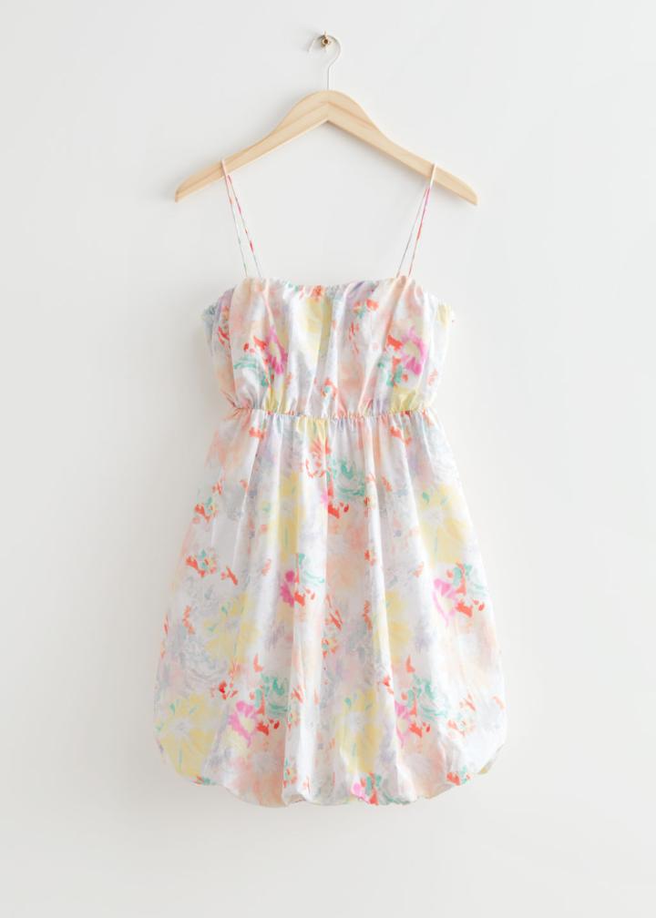 Other Stories Printed Bubble Mini Dress - Beige