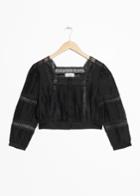 Other Stories Eyelet Trim Cropped Blouse - Black