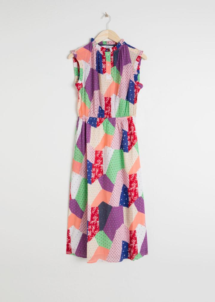 Other Stories Gathered Patchwork Print Dress - Orange