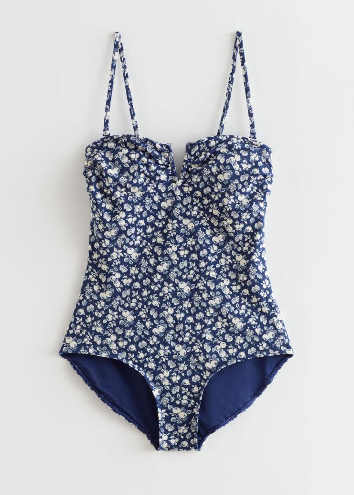 Other Stories Printed Sweetheart Neck Swimsuit - Blue