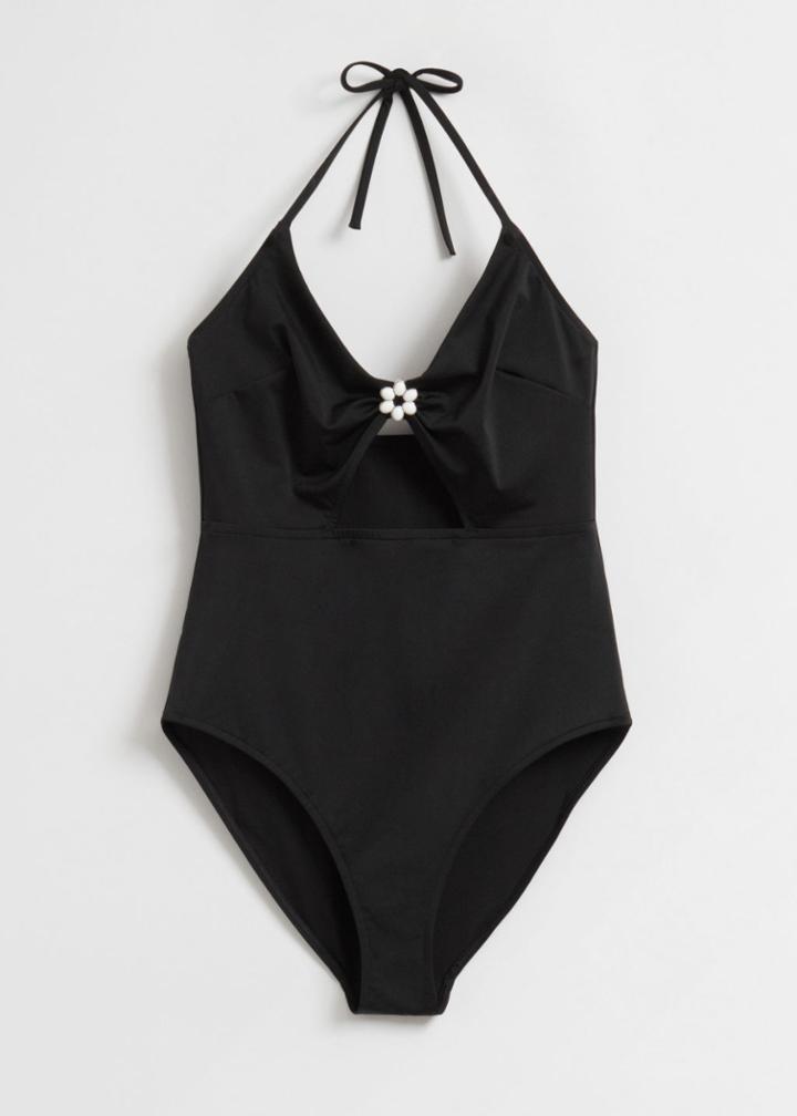 Other Stories Embellished Halterneck Swimsuit - Black