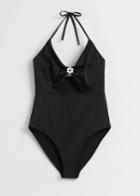 Other Stories Embellished Halterneck Swimsuit - Black