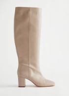 Other Stories Squared Knee High Leather Boots - Beige