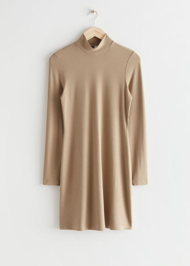 Other Stories Mock Neck Mini Dress - Beige
