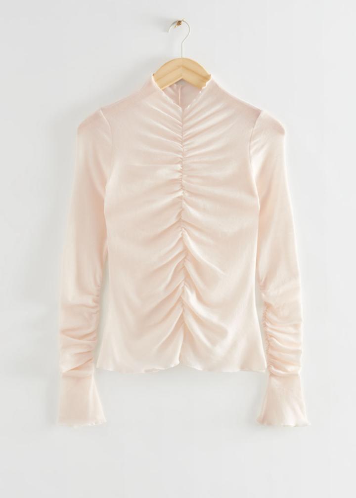 Other Stories Ruched Flared Sleeve Top - White